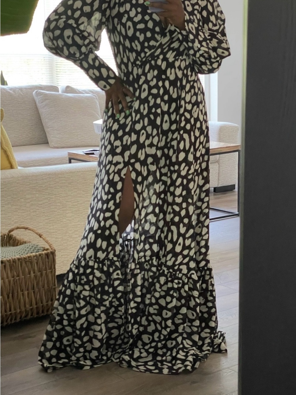 Hanifa Black and White Leopard-Print Long Sleeve Maxi Dress - Picture 2 of 2